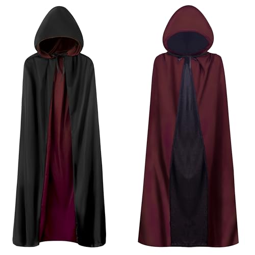 A-SZCXTOP Halloween-Vampirumhang, Unisex Wendbarer Kapuzenumhang, Cosplay Maskerade Hexenkostüm (Weinrot + Schwarz, L – 150 cm/59" für Erwachsene) von A-SZCXTOP