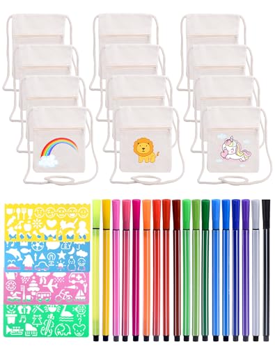 12 Stück Stoffbeutel zum Bemalen für Kinder, 17x13cm Kinder Umhängegeldbeutel +18 Aquarellstifte +4 DIY Malschablonen, Brustbeutel Schultertaschen Beutel zum Bemalen für Schule Party Geschenk 12 Stück Stoffbeutel zum Bemalen für Kinder, 17x13cm Kinder Umhängegeldbeutel +18 Aquarellstifte +4 DIY Malschablonen, Brustbeutel Schultertaschen Beutel zum Bemalen für Schule Party Geschenk von A aBlumen