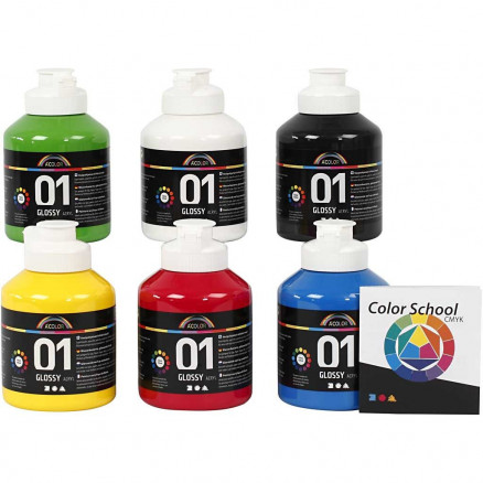 A-Color Acrylfarbe 6 sortiert Farben 01 Glänzend 500ml - 6 Stück von A-color