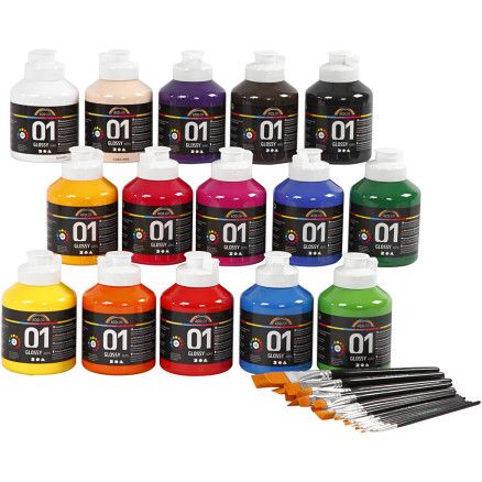 Schul-Acrylfarbe glänzend, versch. Farben, glänzend, 1 Satz von A-color