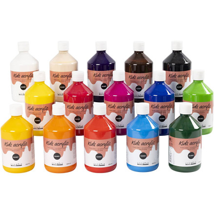 Acrylfarbe Glänzend, Sortierte Farben, 15x500 ml/ 1 Pck von A-color