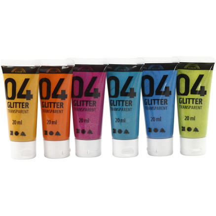 Glitter-Acrylfarbe, Sortierte Farben, 6x20 ml/ 1 Pck von A-color