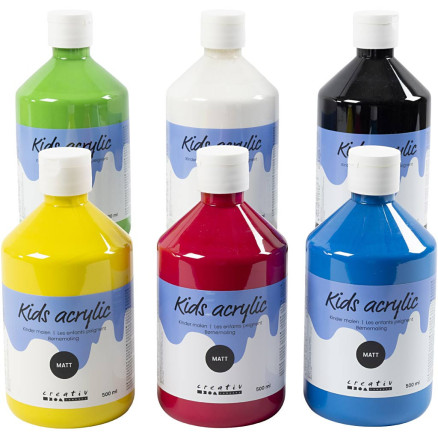 Acrylfarbe Matt, Primärfarben, 6x500 ml/ 1 Pck von A-color