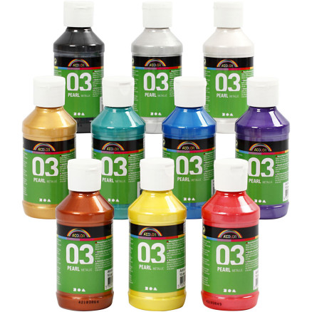 Acrylfarbe Metallic, Metallic, Sortierte Farben, 10x120 ml/ 1 Pck von A-color