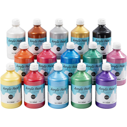 Acrylfarbe Metallic, Metallic, Sortierte Farben, 15x500 ml/ 1 Pck von A-color