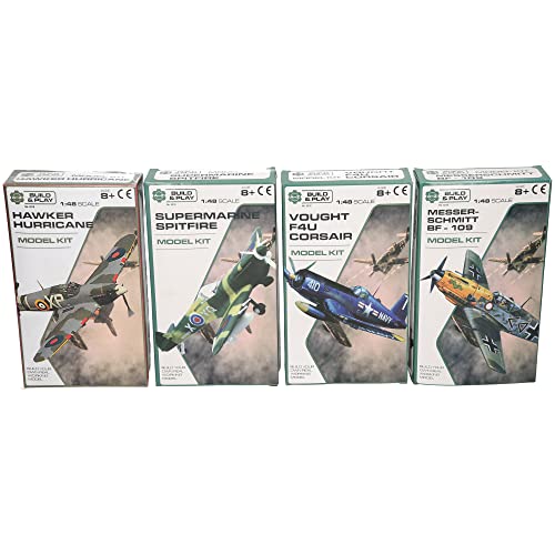 Atoz Build & Play WWII Flugzeugmodellbausatz, Maßstab 1:48, 4 klassische Kampfflugzeuge – Vought F4U Corsair, Hurricane, Spitfire, Messerschmitt BF-109, ab 8 Jahren Atoz Build & Play WWII Flugzeugmodellbausatz, Maßstab 1:48, 4 klassische Kampfflugzeuge – Vought F4U Corsair, Hurricane, Spitfire, Messerschmitt BF-109, ab 8 Jahren von Atoz