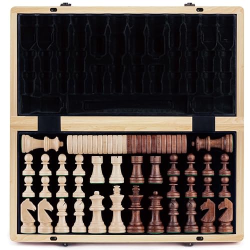 A&A 15 inch Wooden Folding Chess & Checkers Set w/ 3 inch King Height Staunton Chess Pieces / 2 Extra Queens… A&A 15 inch Wooden Folding Chess & Checkers Set w/ 3 inch King Height Staunton Chess Pieces / 2 Extra Queens… von A&A