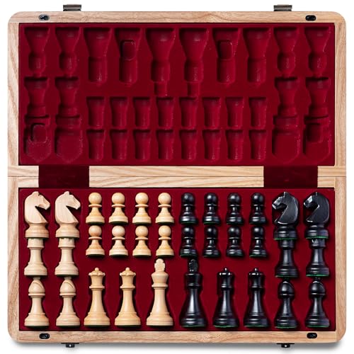 A&A Premium Natur-Europäische Esche Klappbares Schachset, mit 38 cm Brett & 7,6 cm Königshöhe Staunton Chess Pieces, Includes 2 Extra Queens and a Storage Bag A&A Premium Natur-Europäische Esche Klappbares Schachset, mit 38 cm Brett & 7,6 cm Königshöhe Staunton Chess Pieces, Includes 2 Extra Queens and a Storage Bag von A&A