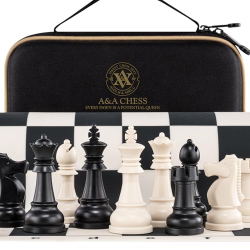 A&A Reiseschachspiel, 38,1 x 38,1 cm, faltbares Silikon-Schachbrett, 8,2 cm King-Size, Kunststoff, Staunton-Stücke/Aufbewahrungstasche A&A Reiseschachspiel, 38,1 x 38,1 cm, faltbares Silikon-Schachbrett, 8,2 cm King-Size, Kunststoff, Staunton-Stücke/Aufbewahrungstasche von A&A