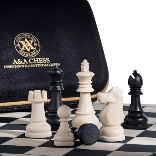 A&A Reiseschachspiel, 38,1 x 38,1 cm, faltbares Silikon-Schachbrett, 8,2 cm King-Size, Kunststoff, gewichtet, Staunton-Stücke/Aufbewahrungstasche von A&A