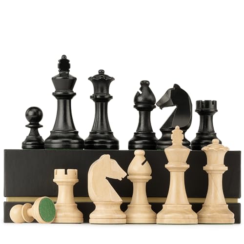 A&A Dreifach Gewichtete Premium-Schachfiguren aus Staunton-Holz mit 2 zusätzlichen Damen – König Höhe 3,75"/9,5 cm von A&A