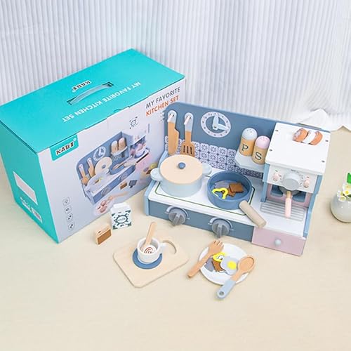 Kinder Holz-Küchenset, Spielküche mit Kaffeemaschine & Zubehör, Rollenspiel-Kochset aus Holz, Lernspielzeug ab 3 Jahren von A&J Enterprise