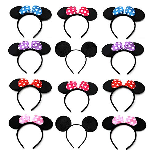 A 12 Pcs Mouse Ohren, Maus Ohren, Maus Kinder Ohren, Kann für Weihnachten, Geburtstag, Haarschmuck, Babypartys, Valentinstag, Halloween Mickey Mouse Stirnband Verwendet Werden (6 Farben) von A