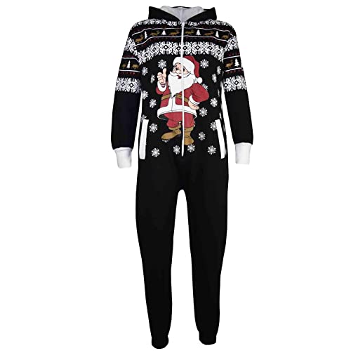 A2Z 4 Kids Kinder Mädchen Jungen Neuartiger Weihnachten Weihnachtsmann Aufdruck - Xmas Onesie Santa Black 11-12 von A2Z 4 Kids