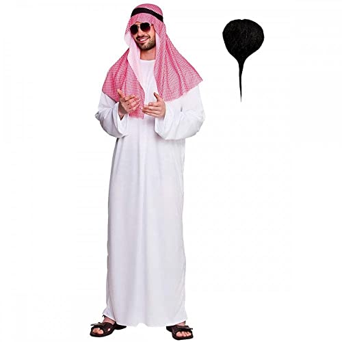 A2ZFD Arabisches Scheich-Kostüm für Erwachsene und Herren, mit Ziegenbart, Übergröße (Brustumfang 122 cm), Weiß (2494WC CS) von A2ZFD