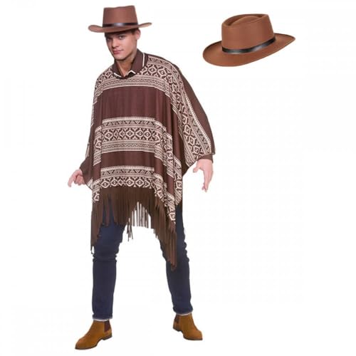 A2ZFD Western-Poncho-Kostüm für Erwachsene und Herren, mit Gunslinger-Mütze, Wild West Bandit, Braun, L A2ZFD Western-Poncho-Kostüm für Erwachsene und Herren, mit Gunslinger-Mütze, Wild West Bandit, Braun, L von A2ZFD