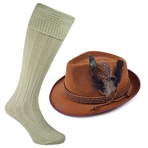Braun Oktoberfest Hut + Socken aus Wollmischung: Erwachsene Herren Bayerisches Bier Festival Kostüm Zubehör Set von A2ZFD
