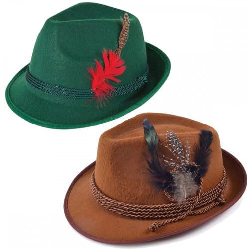 Brauner Oktoberfest-Hut + bayerischer Oktoberfest-Hut – Grün: Erwachsene, Herren, Damen, deutsches Bierfest-Zubehör-Set von A2ZFD
