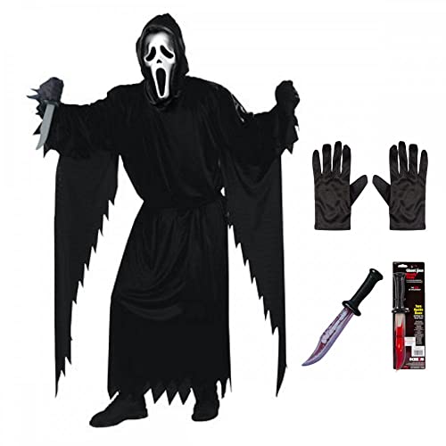 Offizielles Scream Ghost Face® Kostüm für Erwachsene, schwarze Handschuhe und blutige Klinge: Halloween-Kostüm von A2ZFD