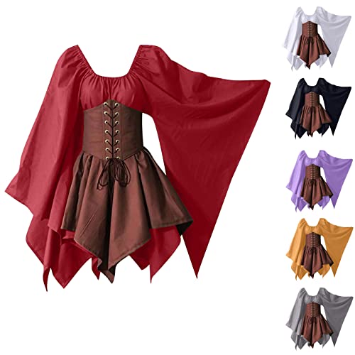 AACH Damen Mittelalter Kleid mit Trompetenärmel Kleider Renaissance Karneval Kostüm Cosplay Party Halloween Kleidung Langarm Gebundene Taille Midikleid Winter Retro Patchwork Partykleider AACH Damen Mittelalter Kleid mit Trompetenärmel Kleider Renaissance Karneval Kostüm Cosplay Party Halloween Kleidung Langarm Gebundene Taille Midikleid Winter Retro Patchwork Partykleider von AACH