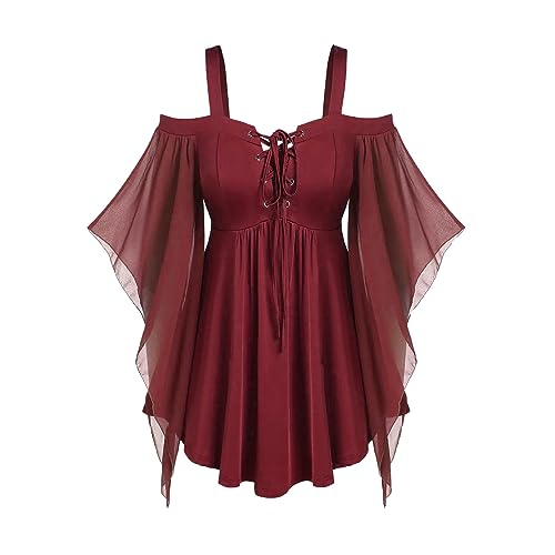 AACH Gothic Kleid Damen Halloween Kostüm Übergröße Schnüren Minikleid mit Fledermausärmel Kleider für Frauen Trägerkleid Gotisch Festliches Oberteil Vintage Schwarz Mittelalterkleider von AACH