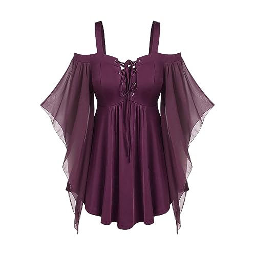 AACH Gothic Kleid Damen Halloween Kostüm Übergröße Schnüren Minikleid mit Fledermausärmel Kleider für Frauen Trägerkleid Gotisch Festliches Oberteil Vintage Schwarz Mittelalterkleider von AACH