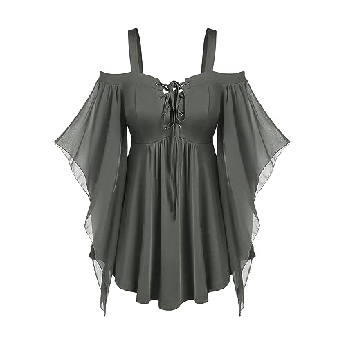 AACH Gothic Kleid Damen Halloween Kostüm Übergröße Schnüren Minikleid mit Fledermausärmel Kleider für Frauen Trägerkleid Gotisch Festliches Oberteil Vintage Schwarz Mittelalterkleider von AACH