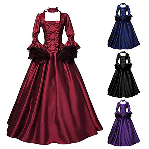 AACH Gothic Kleidung Damen Renaissance Kostüm Vintage Langarm Abendkleid Frauen Mittelalterliches Kleid Schnüren Swing Hochzeitskleid Retro Halloween mit Trompetenärmel Maxikleid von AACH