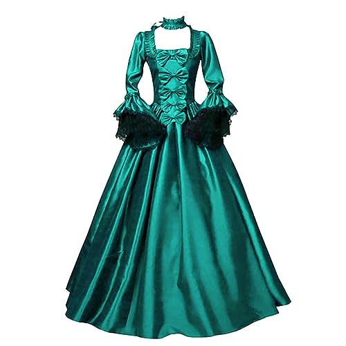 AACH Gothic Kleidung Damen Renaissance Kostüm Vintage Langarm Abendkleid Frauen Mittelalterliches Kleid Schnüren Swing Hochzeitskleid Retro Halloween mit Trompetenärmel Maxikleid von AACH