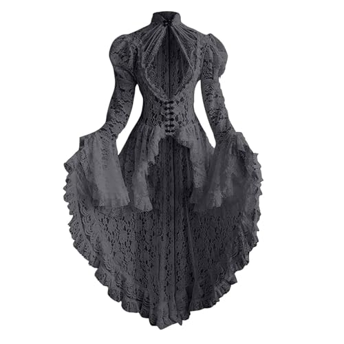 AACH Halloween Kostüm Damen Mittelalterliche Kleid mit Trompetenärmel Spitzenkleid Renaissance Kleidung Gothic Spitzen Viktorianische Kleider Tailliert Vintage Ballkleid Cosplay Partykleid von AACH