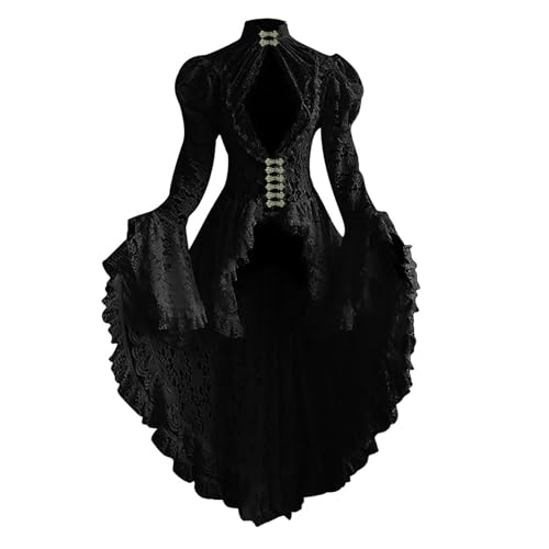 AACH Halloween Kostüm Damen Mittelalterliche Kleid mit Trompetenärmel Spitzenkleid Renaissance Kleidung Gothic Spitzen Viktorianische Kleider Tailliert Vintage Ballkleid Cosplay Partykleid von AACH