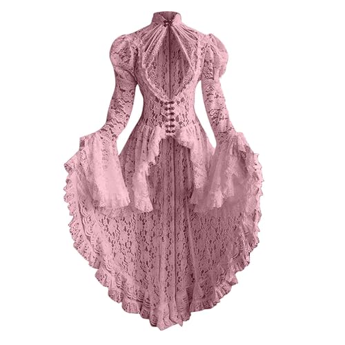 AACH Halloween Kostüm Damen Mittelalterliche Kleid mit Trompetenärmel Spitzenkleid Renaissance Kleidung Gothic Spitzen Viktorianische Kleider Tailliert Vintage Ballkleid Cosplay Partykleid von AACH