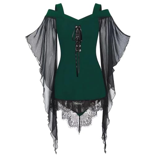 AACH Kleid Schwarz Damen Gothic Kostüm Halloween Mittelalterkleider Ärmelloses Trägerkleid Fledermausärmel Patchwork Minikleid Swing Schnüren Corsagenkleid Party Vintage Rockabilly Kleidung von AACH