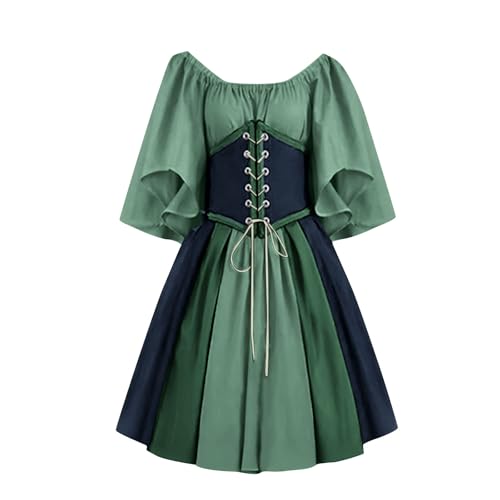 AACH Mittelalter Kleidung Damen Kurz Kleid Viktorianisches Renaissance Kostüm One Off Shoulder Kleider Retro Festlich Minikleid Kurzärmeliges Schnüren Cocktailkleid für Halloween Karneval von AACH