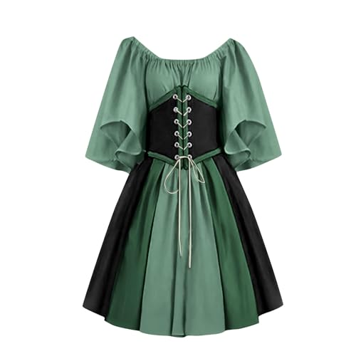 AACH Mittelalter Kleidung Damen Kurz Kleid Viktorianisches Renaissance Kostüm One Off Shoulder Kleider Retro Festlich Minikleid Kurzärmeliges Schnüren Cocktailkleid für Halloween Karneval von AACH