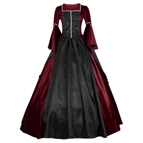 AACH Partykleid Damen Vintage Kleider Gothic Mittelalterkleider Langarm Halloween Karneval Abendkleider Mit Trompetenärmel Hochzeitskleid Cosplay Patchwork Cocktailkleid Elegant Swing Kleid von AACH