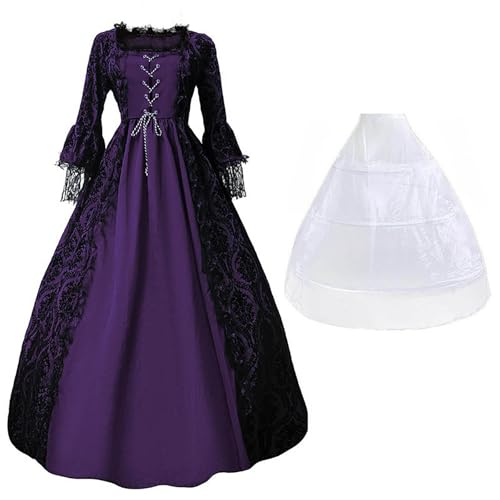 AACH Prinzessin Kleid Damen Mittelalter Kleider Vintage Halloween Abendkleid mit Trompetenärmel Partykleid Renaissance Kostüm Viktorianisches Hochzeitskleid Spitzen Gothic Swing Tunikakleider von AACH