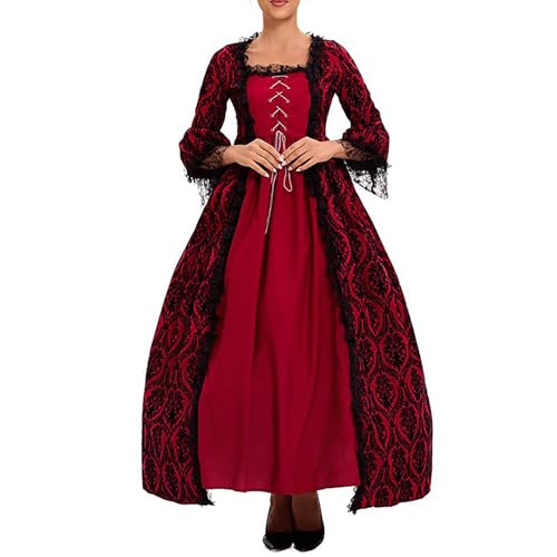 AACH Prinzessin Kleid Damen Mittelalter Kleider Vintage Halloween Abendkleid mit Trompetenärmel Partykleid Renaissance Kostüm Viktorianisches Hochzeitskleid Spitzen Gothic Swing Tunikakleider von AACH