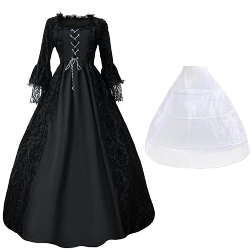 AACH Prinzessin Kleid Damen Mittelalter Kleider Vintage Halloween Abendkleid mit Trompetenärmel Partykleid Renaissance Kostüm Viktorianisches Hochzeitskleid Spitzen Gothic Swing Tunikakleider von AACH