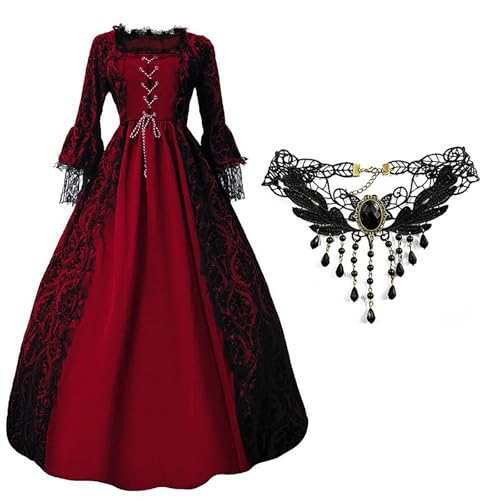 AACH Prinzessin Kleid Damen Mittelalter Kleider Vintage Halloween Abendkleid mit Trompetenärmel Partykleid Renaissance Kostüm Viktorianisches Hochzeitskleid Spitzen Gothic Swing Tunikakleider von AACH