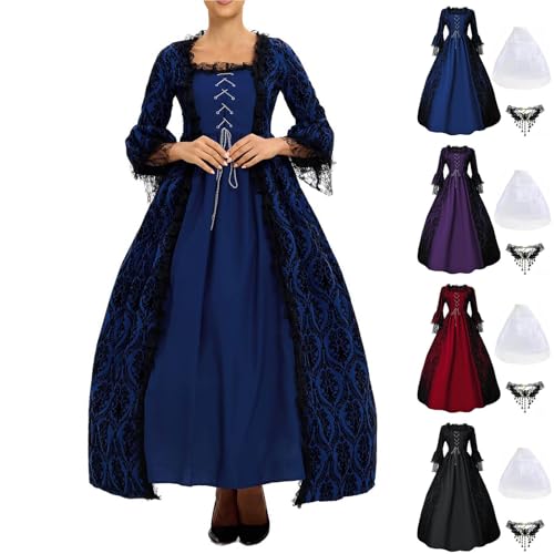 AACH Prinzessin Kleid Damen Mittelalter Kleider Vintage Halloween Abendkleid mit Trompetenärmel Partykleid Renaissance Kostüm Viktorianisches Hochzeitskleid Spitzen Gothic Swing Tunikakleider von AACH