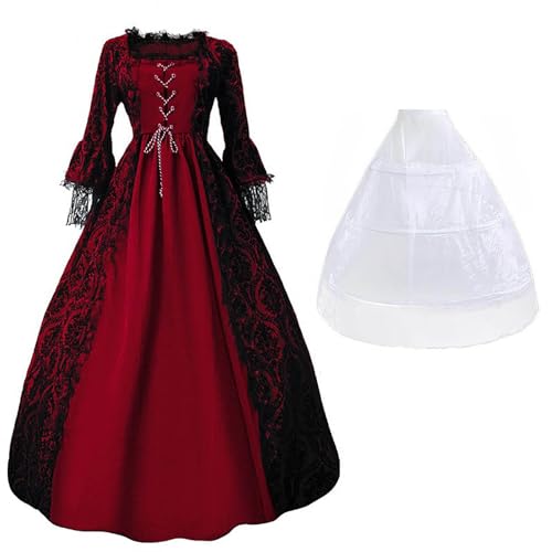 AACH Prinzessin Kleid Damen Mittelalter Kleider Vintage Halloween Abendkleid mit Trompetenärmel Partykleid Renaissance Kostüm Viktorianisches Hochzeitskleid Spitzen Gothic Swing Tunikakleider von AACH