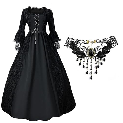 AACH Prinzessin Kleid Damen Mittelalter Kleider Vintage Halloween Abendkleid mit Trompetenärmel Partykleid Renaissance Kostüm Viktorianisches Hochzeitskleid Spitzen Gothic Swing Tunikakleider von AACH