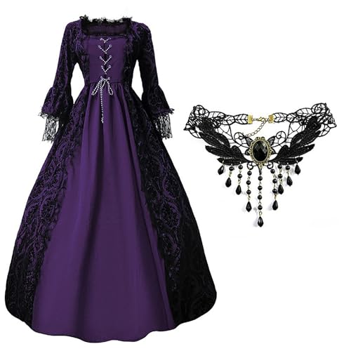 AACH Prinzessin Kleid Damen Mittelalter Kleider Vintage Halloween Abendkleid mit Trompetenärmel Partykleid Renaissance Kostüm Viktorianisches Hochzeitskleid Spitzen Gothic Swing Tunikakleider von AACH