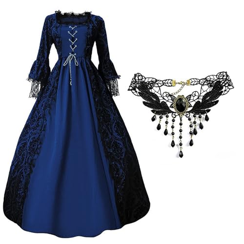 AACH Prinzessin Kleid Damen Mittelalter Kleider Vintage Halloween Abendkleid mit Trompetenärmel Partykleid Renaissance Kostüm Viktorianisches Hochzeitskleid Spitzen Gothic Swing Tunikakleider von AACH