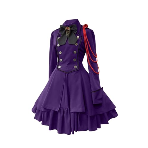 Gothic Kleidung Damen Rockabilly Kleid Swing A-Linie Partykleider Langarm Vintage Steampunk Kostüm Hohe Taille Cocktailkleid Festliches Halloween Renaissance Faltenrock Mittelalterkleid von AACH