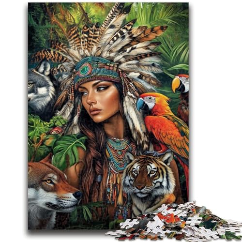 1000-teiliges Puzzle „Indian Princess“ als Geschenk für Teenager, zum Zeitvertreib im Urlaub mit vollständig ineinandergreifenden, zufällig geformten Teilen (38x26cm) von AADSAZA