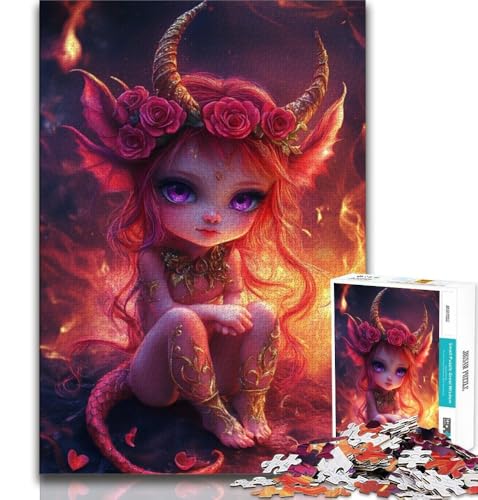 1000-teiliges Puzzle „Teufelchen, kleines Drachenmädchen“ für Erwachsene und Jugendliche, Lernspiele, Heimdekoration, Geschenk für die ganze Familie (38x26cm) von AADSAZA