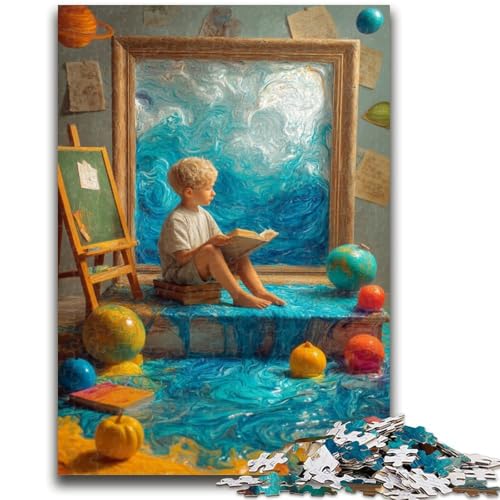 1000-teiliges Puzzle Junge geht zur Schule für Erwachsene und Jugendliche, Quizspiel, Wanddekoration, einzigartige Geburtstags (50x75cm) von AADSAZA