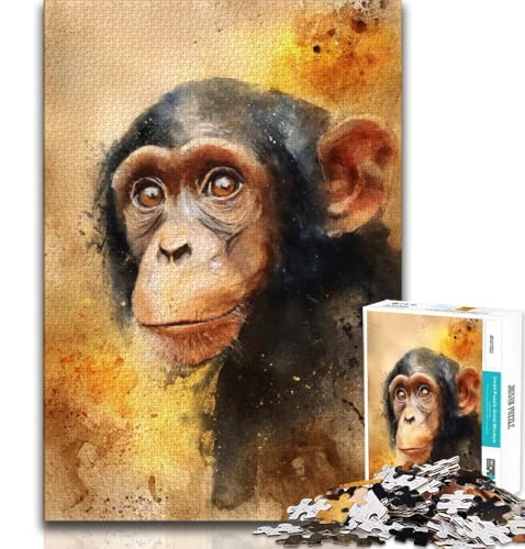 1000-teiliges Puzzle für Erwachsene, Geschenk, Aquarell-Schimpanse, für Lernspiele, Herausforderung, Spielzeug, Künstlersammlung, bildende Kunst (75x50cm) von AADSAZA
